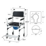 2-in-1 Aluminum Commode Shower Wheelchair Bath/Toilet Use, Adjustable Height (38"-42"), Foldable Pedal, Aluminum Alloy Frame, Soft Sponge Cushion - Image 2