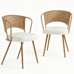 Wicker dining chairs - 2-piece set - Farmhouse soft cushioned cane back kitchen chair, sponge cushion, wing-back dining chair with metal legs, suitable for home and kitchen (dark brown) - Image 9
