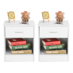 1-Drawer Bedside Table with Open Storage Space 2pcs Particleboard with Textured Melamine Surface Storage Cabinet 15.75*11.81*19.69in White - Image 8