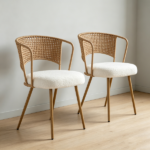 Wicker dining chairs - 2-piece set - Farmhouse soft cushioned cane back kitchen chair, sponge cushion, wing-back dining chair with metal legs, suitable for home and kitchen (dark brown) - Image 12