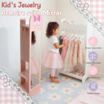 Pink, bow-themed, MDF (medium-density fiberboard) painted finish, 1-door, 1-shelf, rotatable base, children's jewelry mirror cabinet - Image 11