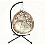 Foldable Hanging Egg Chair with Stand, HDPE Rattan Wicker Swing Chair with Cushion, Heavy Duty Frame 350 Lbs Capacity, Outdoor Patio Indoor Bedroom Balcony, Beige+Yellow - Image 5