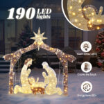 6ft Brown Roof 190LED Lights Nativity Scene Garden Jesus Decoration - Image 8