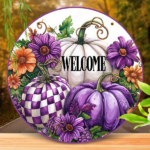 CIFbuy Handmade-Style 2D Flat Round Acrylic Wreath, "" Flat Round Acrylic Wreath, Acrylic Wreath, Purple Pumpkin Welcome Sign Wall Decor TikTok, TikTok, temu emu Self-pickup Logiecics - Image 6