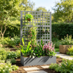43" x 16" x 70" Gray Metal Raised Garden Bed – Galvanized Planter Box with Trellis for Garden