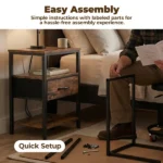 Bedside Table Charging Station Nightstand with USB/C Ports, Adjustable Drawers, 3-Tier Storage Shelf (Shipment from Walmart) - Image 4