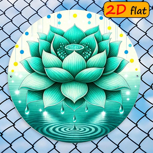 ac4c8cbc-2d74-4864-8777-68f9c1cdccb0.png CIFbuy 1pc Fresh Green Lotus Droplet Round Sign, "" Green Lotus Droplet Round Sign, Droplet Round Sign, 7.87x7.87in 2D Flat Outdoor Plaque TikTok, Temu Self-pickup Logiaqics - Image 1