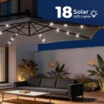 10FT Round Banana Hanging Patio Umbrella with 18 LED Lights, 6 Iron Ribs, Iron Straight & Curved Pole, Waterproof Polyester Canopy, with Stand Sleeve and Cross Base, Gray - Image 25