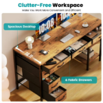 47 Inch Computer Desk with Fabric Drawers & Storage Shelves,Small Home Office Desk Study Table for Home office Bedroom,Rust - Image 6