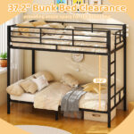 Black Twin Bunk Bed Square Tube High Guardrail Side Ladder Opening Iron Bed - Image 4