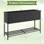 Black PE Rattan Elevated Planter with Lower Shelf, 101.6×30.48×71.12cm Raised Garden Bed with Drainage - Image 3
