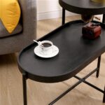 2-Tier Black Side Table with Storage Sofa Table for Living Room Metal Frame & Wooden Desk End Table - Image 9