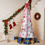 7 FT Fully Decorated Pre-lit Christmas Tree, Pop Up Artificial Xmas Tree with 170 Warm Lights and Red Ornaments for Home Office Store Holiday Deco, White - Image 3