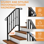 [Same Code 89100953]Matte Black Outdoor 2-Step Iron Handrail - Image 10