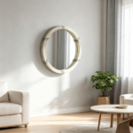 30.75" Natural Wood Round Mirror – Farmhouse Wall Decor, Suitable for Living Room and Bedroom Wall Decoration