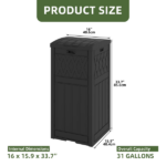 33 Gallon Outdoor Trash Can, Layered Lid with Drip Tray, Waterproof Garbage Bin for Patio, Deck, Backyard, Black - Image 2