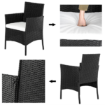 2pcs Arm Chairs 1pc Love Seat & Tempered Glass Coffee Table Rattan Sofa Set Black - Image 28