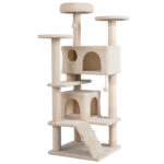 52" Tall Cat Tree Tower with Perches & Condos, Multi-Cat Playground with Scratching Posts (Beige) - Image 3