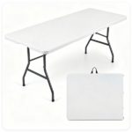 White 71 Inch Portable Foldable Camping Table, HDPE Waterproof Easy Clean Plastic Outdoor Table with Lockable Metal Legs, Half Fold Design Compact Storage Utility Table for Picnic Wedding Backyard Event - Image 6