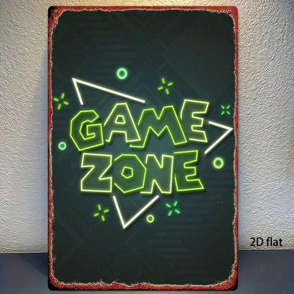 CIFbuy Game Zone Neon Sign Metal Sign 8x12 Inch, Vintage Retro 2D Flat Iron Wall Art, Waterproof Rustproof Square Metal Painting For Ho TikTok, TikTok, r Ho Self-pickup Logiopics