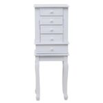 Standing Jewelry Armoire with Mirror, 5 Drawers & 14 Necklace Hooks, Jewelry Cabinet Chest with Removable Ring Storage Slot and Top Storage Organizer , 2 Side Swing Doors(White) - Image 2