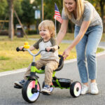 Toddler Tricycle with Rainbow LED Wheels, Foldable 3-in-1 Balance Bike with Carbon Steel Frame, Removable Pedals & Rear Storage Basket - Green - Image 7