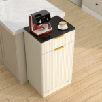 10-Gallon Woodgrain Tilt-Out Trash Can Cabinet Wooden Garbage Recycling Cabinet with Wave-Textured Hideaway Drawer&Pull-Out Bin-Multipurpose Kitchen/Bath Organizer in Antique White Finish - Image 9