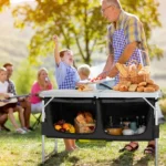4FT Portable Folding Camping Table with Storage, Aluminum Outdoor Cooking Station with 2 Adjustable Legs, Black - Image 4