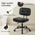 Ergonomic PU Leather Desk Chair, Armless Rolling Chair with Thickened Cushion for Small Spaces,black(Shipment from Walmart) - Image 4