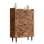 2-Drawer Top-Mounted Barn Door Shoe Cabinet Melamine Board Embossed MDF Shoe Cabinet 31.61*9.45*39.37in Rotten Wood Color - Image 2