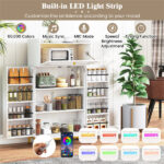White + Gold Kitchen Pantry Cabinet, Built-in Charging Station (AC/USB/Type-C) & Customizable LED Lights - Image 10