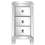 3-Drawer Mirrored Bedside Table MDF Cabinet with Mirrored Drawers Silver - Image 2