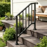 2-3 Step Outdoor Stair Handrail Kit, Black Retro Arch Carbon Steel Railing with Installation Kit - Image 6
