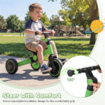 5-In-1 Foldable Toddler Tricycle, Adjustable Handlebar & Ergonomic Seat with Removable Pedals - Green - Image 5