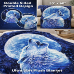 Soft Plush Flannel Silk Touch Throw 50" X60" Wolf Howling at Moon - Image 3