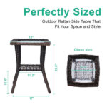 Outdoor Wicker Side Table, Rattan End Table with Glass Top, Patio Coffee Bistro Table for Indoor Garden Porch Balcony, Brown - Image 7