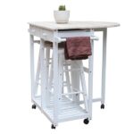 Foldable With Wooden Handle Semicircle Dining Cart With Round Stools White - Image 2