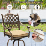 Outdoor Swivel Bar Stools Set of 2, Cast Aluminum Patio Bar Height Chairs, All-Weather Bar Dining Chairs Outdoor Swivel Chairs Furniture (Grid Back) - Image 3