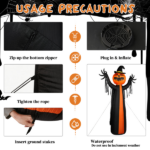 10ft Inflatable Halloween Decor with Rotatable Head Pumpkin Ghost in Cape, 6 Built-in LED Lights, Black & Orange, 12V 2000mA US Power Adapter - Image 6