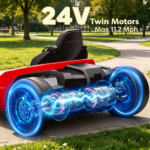 Red 24V Electric Go Kart — Dual 150W Motors, Adjustable Seat, 11.2MPH High Speed, Slow Start, 5-Point Safety Harness - Image 6
