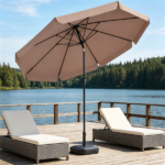 Brown 10ft Scalloped Patio Umbrella with Push‑Button Tilt, Vented Outdoor Market Parasol with Crank Lift, Fiberglass Ribs Sun Shade for Backyard Deck Poolside - Image 9