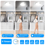 Magnetic USB Rechargeable Ceiling Light with PIR Motion Sensor, 3 Color Temperatures Stepless Dimmable Remote & Button Dual Control Timer Setting Magnetic Adhesive Mount for Closet Hallway Basement - Image 7