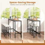 4 Piece Counter Height Bar Table Set with Charging Station & USB Ports, Gray Pub Table with 3 Stools - Image 10