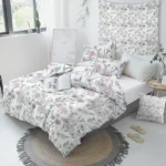 Girls Duvet Cover Twin Floral Aesthetic Bedding Sets Gray Pink Flower Duvet Cover Set Teens Flower Kids Reversible Comforter Cover with Botanical Leaf for Women Adult - Image 2