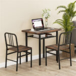 3-Piece Dining Table Set (Rustic Brown + Black), Space-Saving Tuck-under Chair Design - Image 8