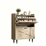 2-Drawer Barn Door Shoe Cabinet with Side Panel Countertop Melamine Board Embossed MDF Shoe Cabinet 31.61*9.45*39.37in Grey Oak - Image 3
