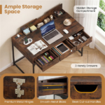 43.5" Home Office Desk with Built-in Charging Station & 3 Drawers Hidden Compartment - Image 11