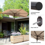 9FT Outdoor Half Patio Umbrella - Balcony Furniture, Beige - Image 6