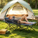Navy No-Assembly Portable Toddler Camping Bed, Elevated Foldable Kids Sleepover Cot with Anti-Roll Mesh Baffles Stable Support Frame, Lightweight Travel Sleeping Bed for Daycare Home Outdoor Camping - Image 10