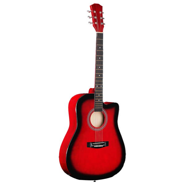 Turn red 41-inch Dreadnought barrel-shaped cutaway acoustic guitar with pick, strings, capo, gig bag, tuner, wrench tool, and shoulder strap